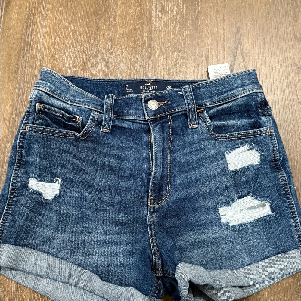 Hollister Blue Jean Shorts High-Waisted Cuffed Size 7